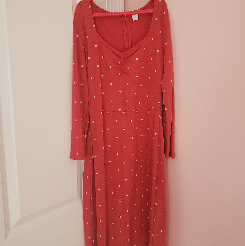 NWT Old Navy Coral White Polka Dots Sweetheart Neckline sheath Dress XSP New
